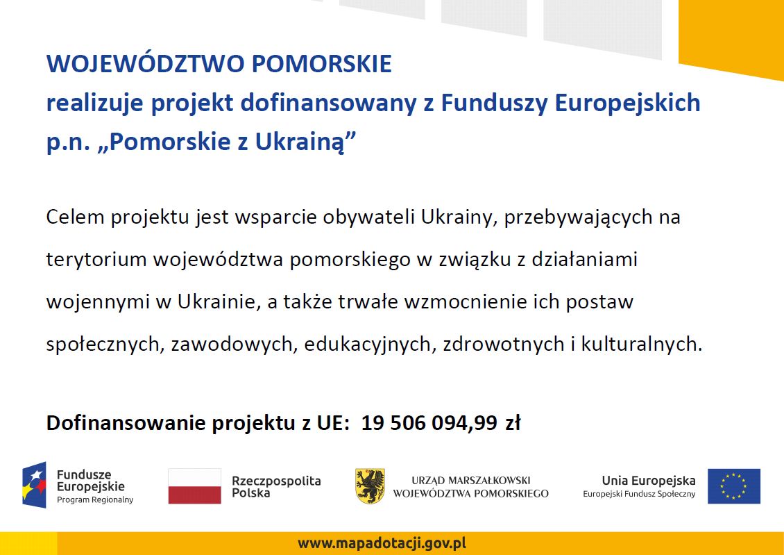 WOJEWÓDZTWO POMORSKIE realizuje projekt dofinansowany z Funduszy Europejskich